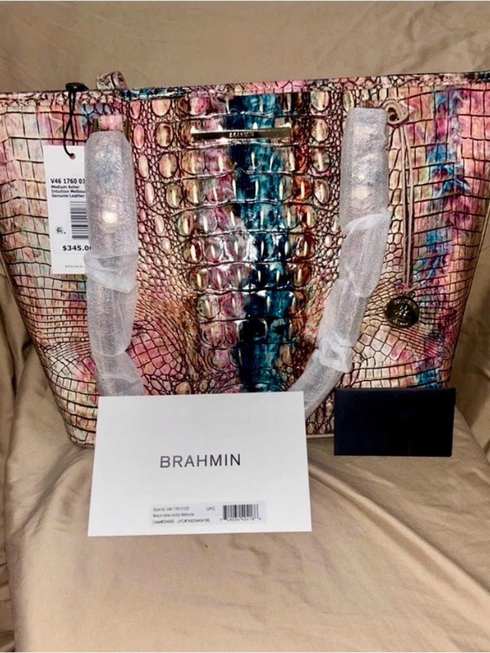 NWT~Brahmin Multicolor Metallic Croc-Embossed Tote/Shoulder Bag